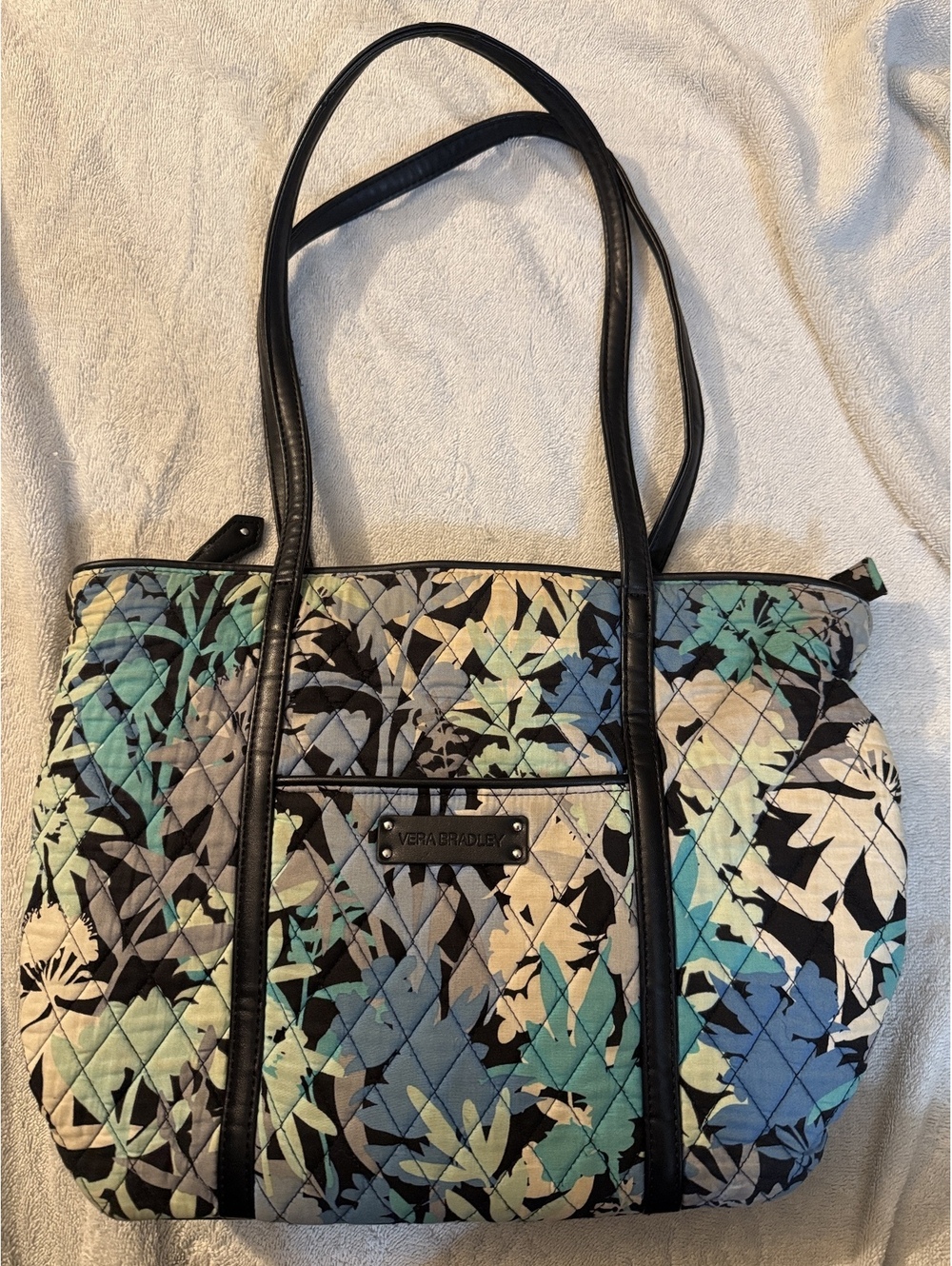 Vera Bradley Quilted Floral Tote Bag with Black Trim